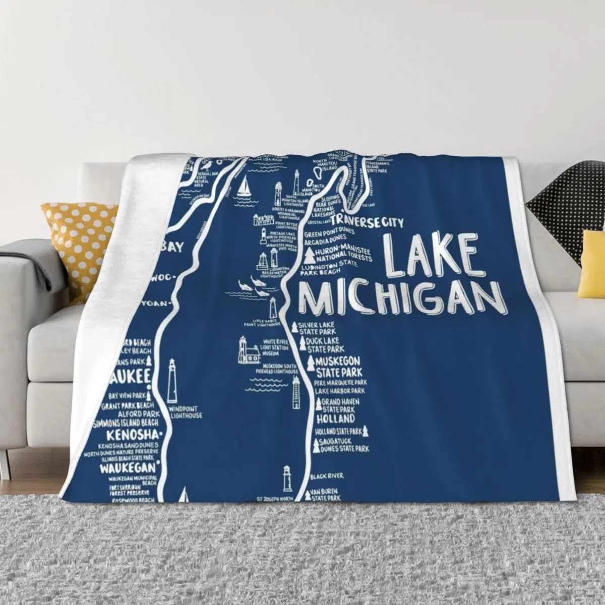 

Lake Michigan Map Throw Blanket for babies Sofa Quilt warm for winter Blankets For Bed Blankets
