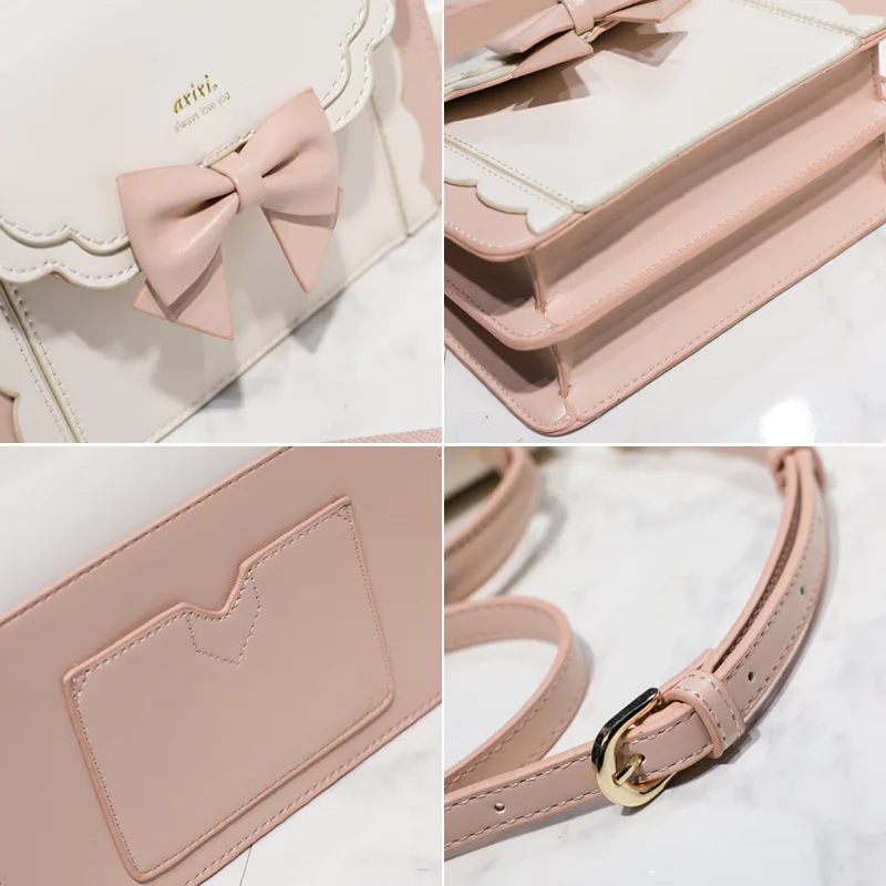 JIAERDI Lolita Bow Square Messenger Bag Women Harajuku Handle Uniform Pink Hand Bag Female Sweeet Jk Crossbody Bags Aesthetic