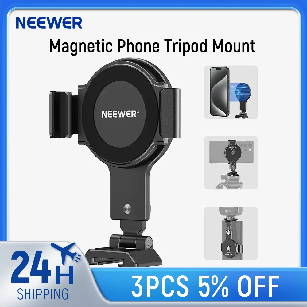 NEEWER Magnetic Phone Tripod Mount Adapter with Arca Type Base, Cold Shoe, Adjustable Height 180° Tilt