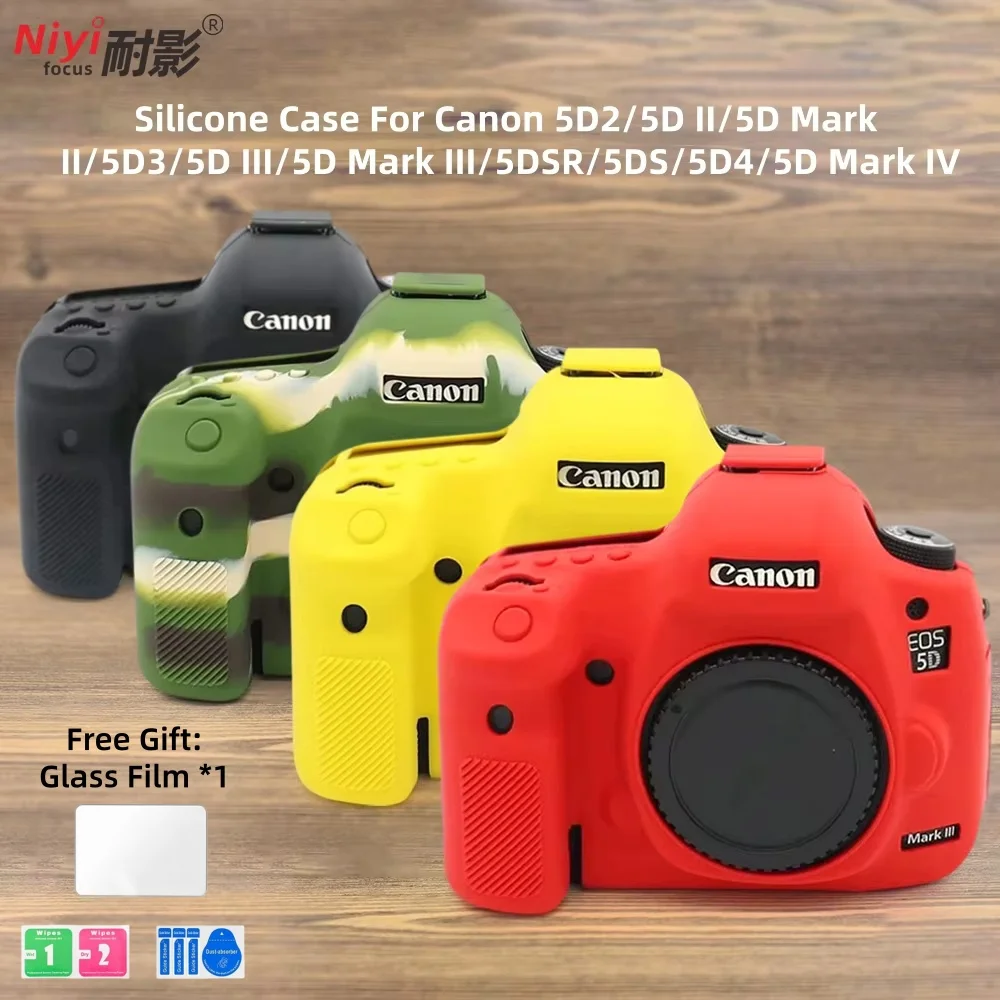 Capa de Silicone para Câmera Canon 5D2 /5D II /5D Mark II /5D3 /5D III /5D Mark III /5DSR /5DS /5D4 /5D Mark IV com Película de Vidro