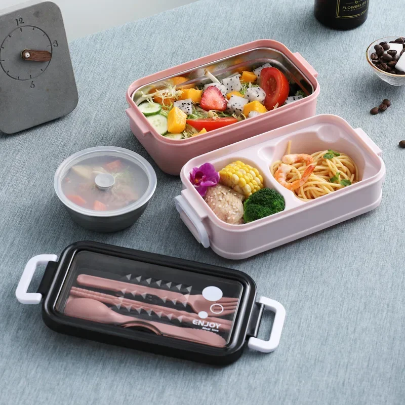 Stainless Steel Lunch Box Bento Box For School Kids Office Worker Microwae Heating Lunch Container Food Storage Box