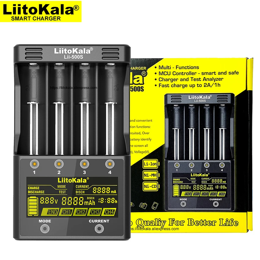 Liitokala Lii-500S Lii-PD4 Lii-202 البطارية شاحن ، شحن 18650 18350 21700 20700 14500 26650 و 1.2V AA AAA متولى حسن