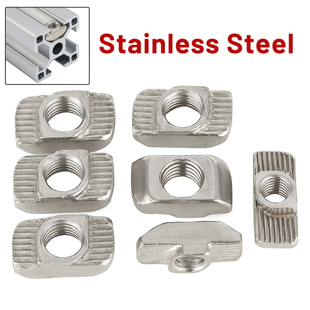 20Pcs/Lot Stainless Steel M4/M5/M6/M8 for 20/30/40/45 Series Slot T-nut Sliding T Nut Hammer Drop In Nut Fasten Connector