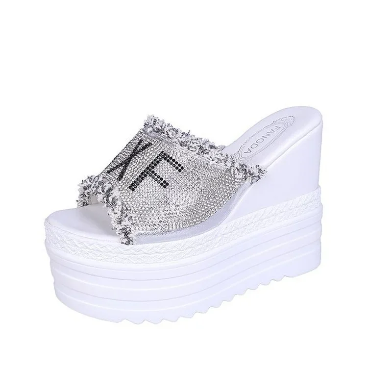 Women Wedges Slippers Super High Heels Plus Size Female Casual Slides Comfortable Platform Sandals Crystal Ladies Summer Shoes