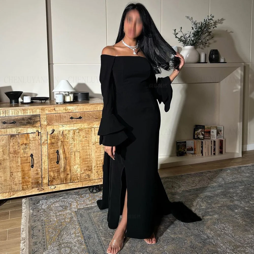 Black Simple Formal Occasion Dresses 2024 High Quality Long Sleeves Ball Gowns Mermaid Long Evening Party Gowns فساتين الحفلات