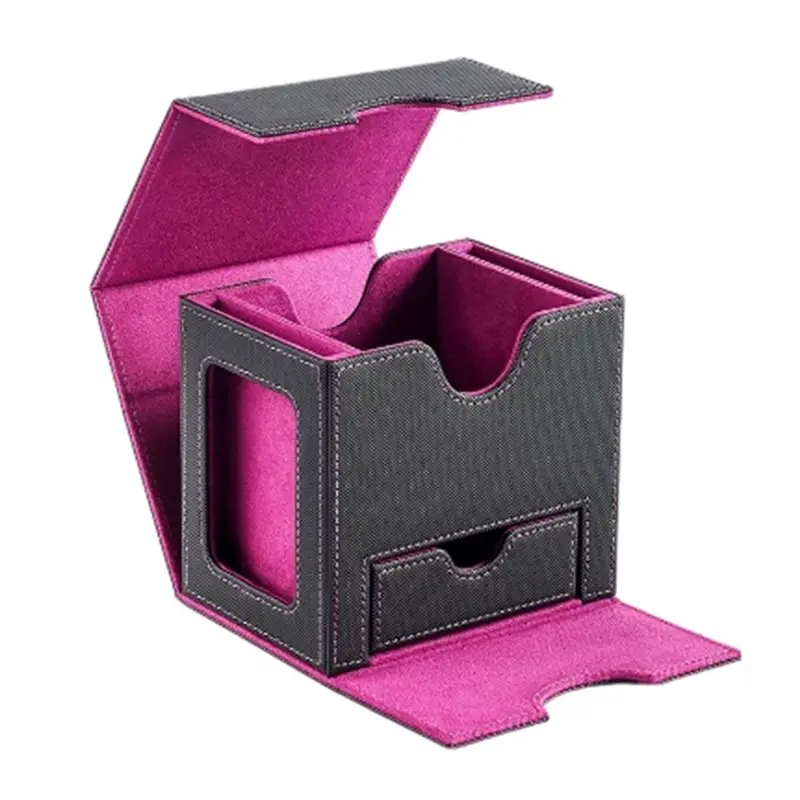 【Big Deal】Magnetic Card Deck Box With Dual Display Window Double Sleeved Cards Bag Purple+Black