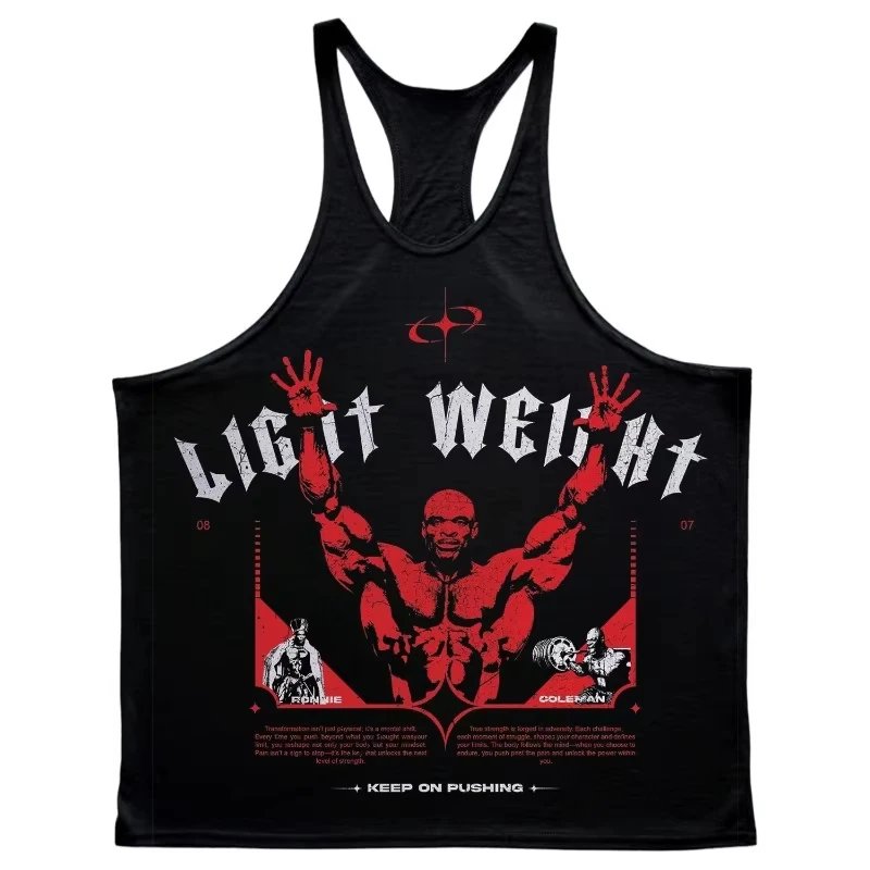 2026Men’s Summer Gym Tank Tops Ronnie Print 100％ Cotton Breathable I-shaped Vest Male Outdoor Sleeveless Swearshirt Fitness Tops