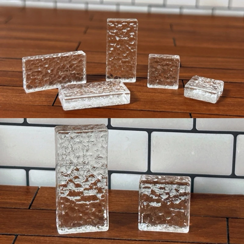 20Pcs 1:12 1:6 Dollhouse Mini Crystal Clear Bricks Water Ripple Glass Bricks Model Dollhouse Micro Scene Construction Props