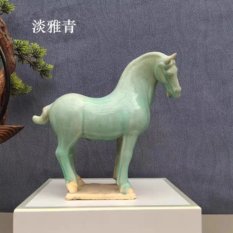 Caballo tricolor Tang blanco antiguo de porcelana TANG, caballo blanco de cerámica, 26cm