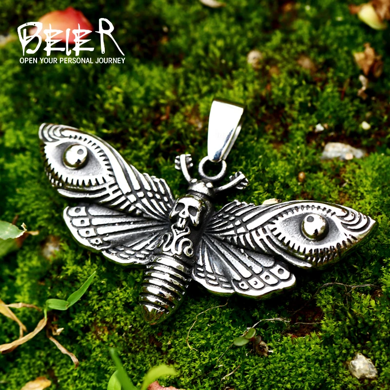 New Design Acherontia Lachesis Pendant Death Head Skull Butterfly Moth Pendant For Men Stainless Steel Punk Necklace Jewelry