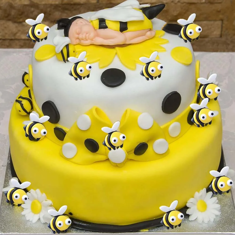 Bees Cupcake Toppers Honey Pot Bee Birthday Cake Decorations for Spring Summer Birthday Bee Theme Baby Shower Cake Toppers Decor