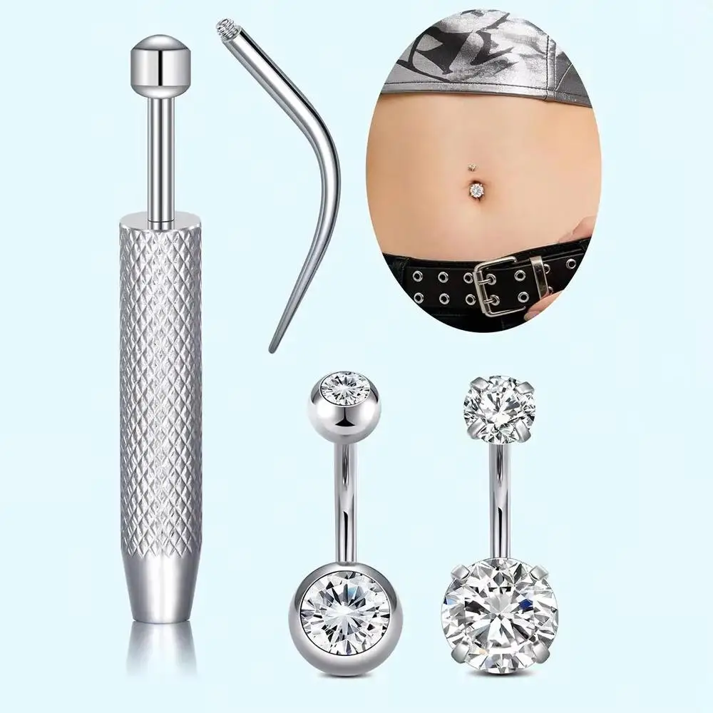 4Pcs 10mm Bar Statement Belly Button Rings External/Internal Thread Hypoallergenic Stainless Steel Navel Rings Piercing Jewelry