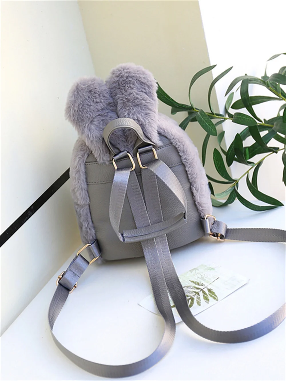 2022 Children School Hare Backpack Plush Faux Fur Rabbit Ears Kids Bag for Girls Kawaii Kindergarten Shoulder Mini Backpacks