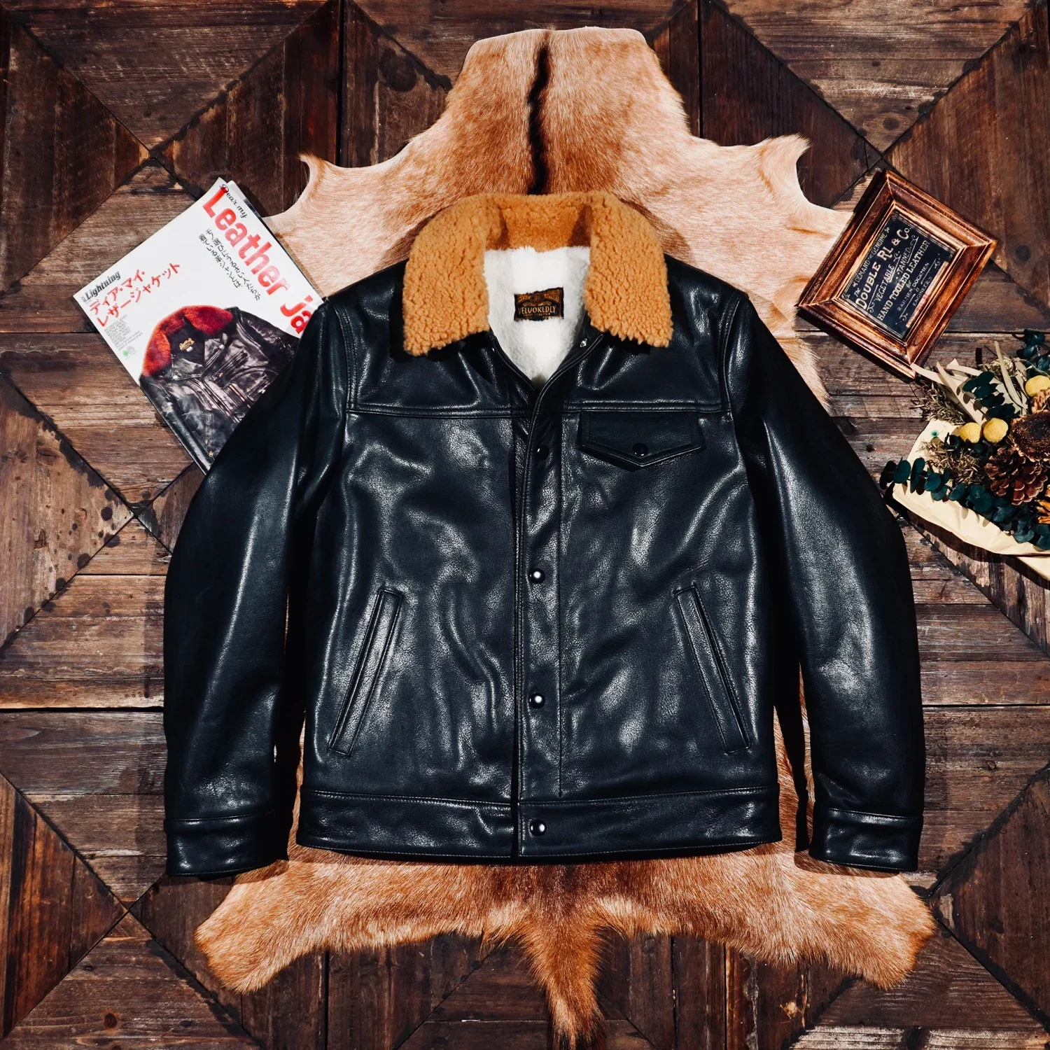 Tailor Brando Italian Water-Dyed Cowhide Men's Classic Trucker Winter Warmth Genuine Leather Jacket