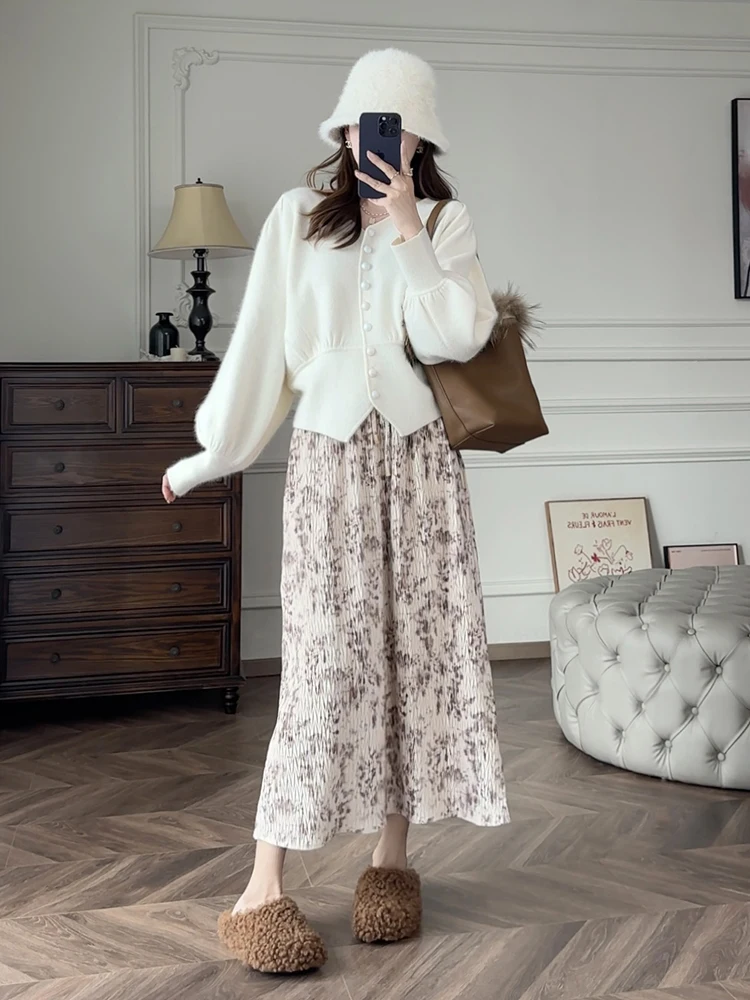 

Весенне-осенняя плиссированная юбка из бархата с цветочным принтом и завязками, женская осенне-зимняя юбка с высокой талией прямого кроя, H-образная юбка