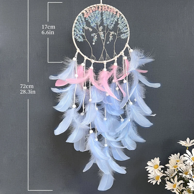 Dream Catcher Crystal Tree Of Life Blue Feathers Wind Chimes Bedroom Hanging Ornaments Birthday Festival Gifts Home Decorations
