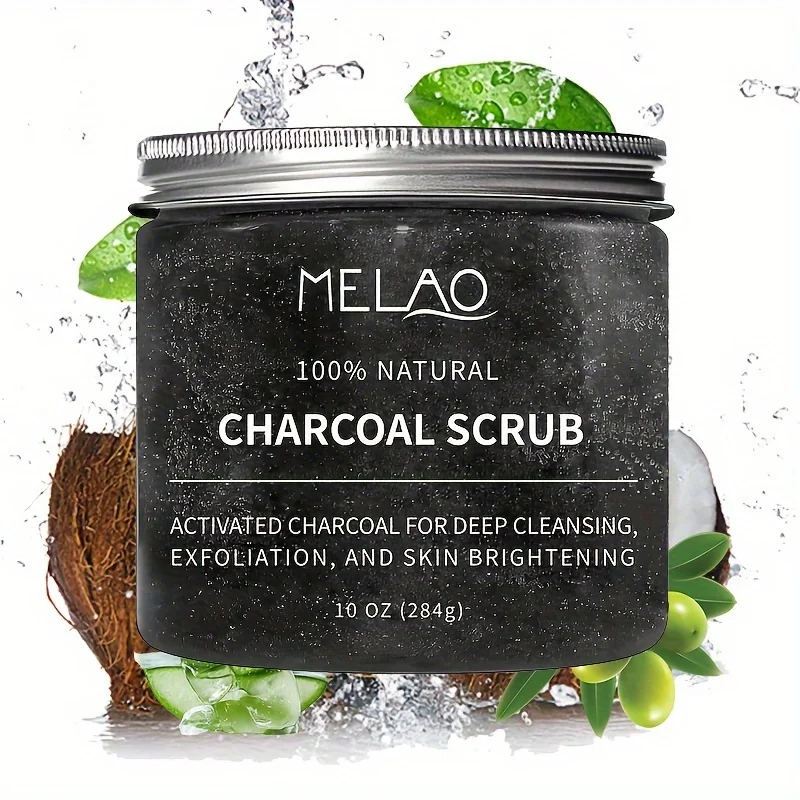 MELAO Charcoal Exfoliating Body & Foot Scrub Polish with Collagen & Stem Cell Gentle Body Exfoliator Face Scrub