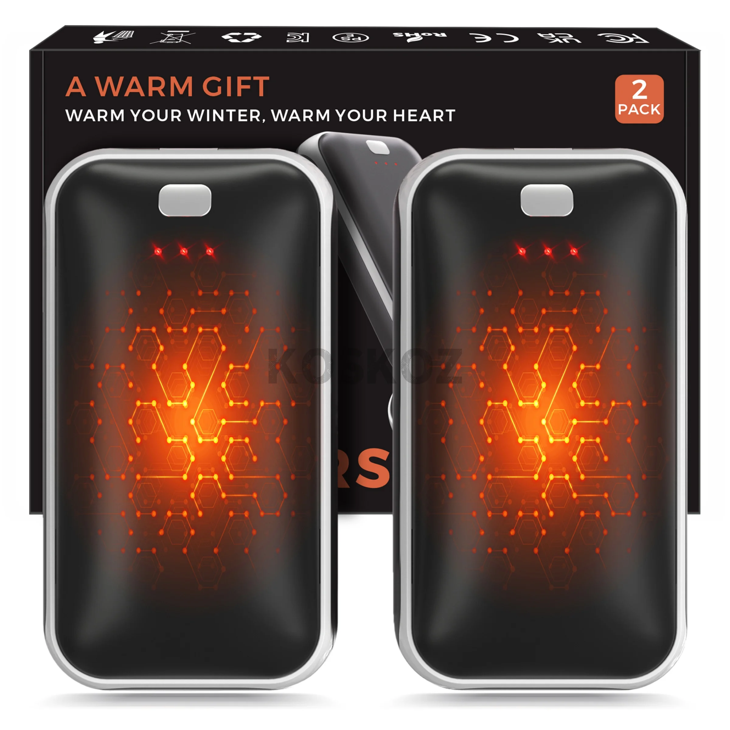 Rechargeable Electric Hand Warmers 2-Pack, Slim Pocket Design, USB-C Charging, 3 Heat Settings for Outdoor Use, Camping