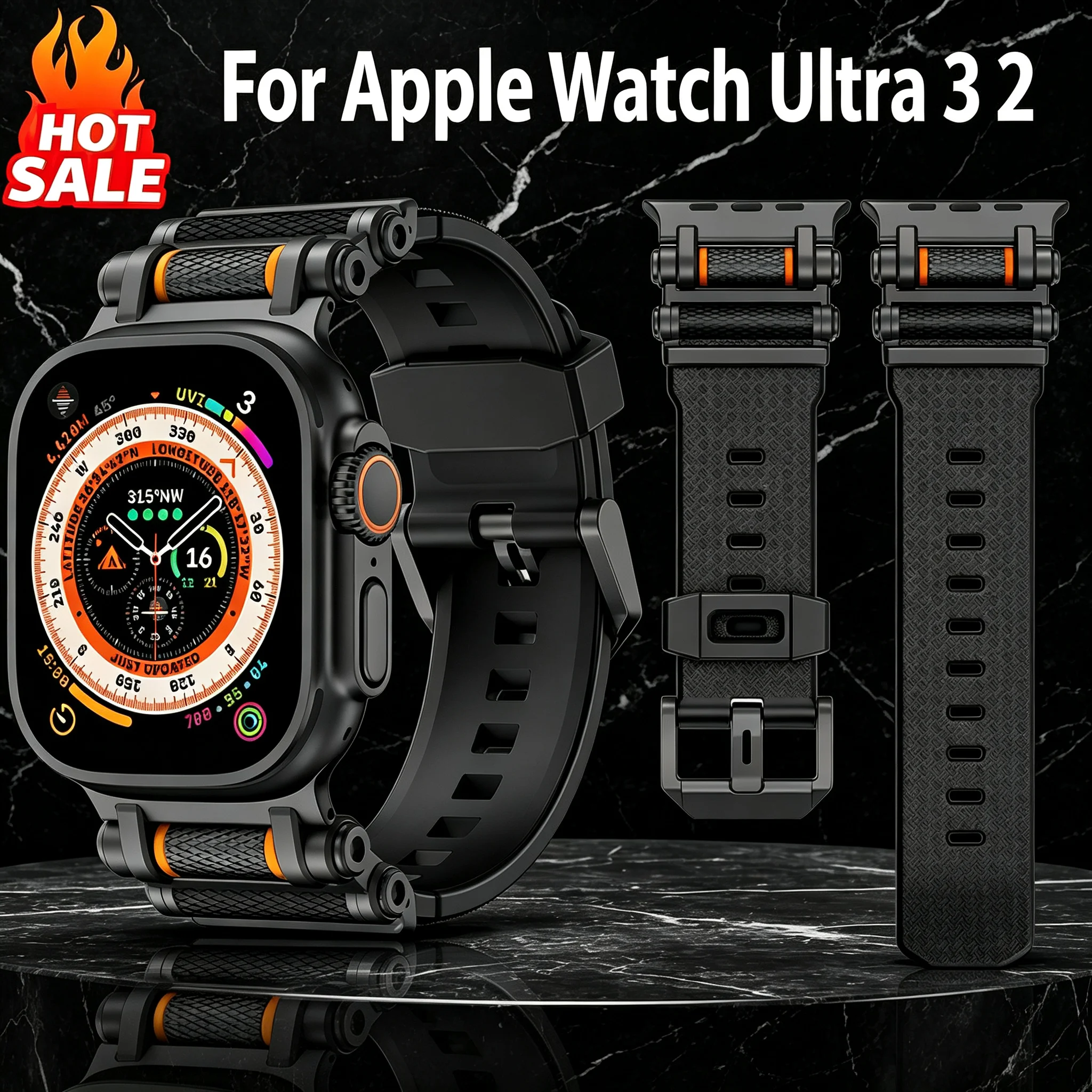 Robustes Metall- und Gummiarmband für Apple Watch Ultra 4, 3, 2, 49 mm, Armband, iWatch Ultra 4, 3, 2, Serie 49 mm, Zubehör
