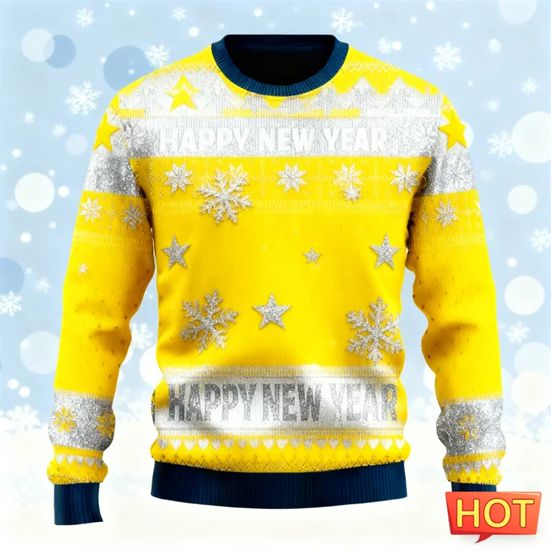 2026 جديد بسيط عيد الميلاد سترة قبيحة للرجال موضة عادية طاقم الرقبة ثلاثية الأبعاد مطبوعة بلوزات فضفاضة الشارع الشهير البلوفرات القمم