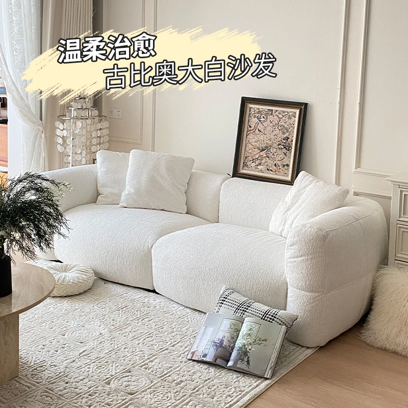 Big white sofa French retro brown cream wind villa big flat straight row chenille fabric sofa