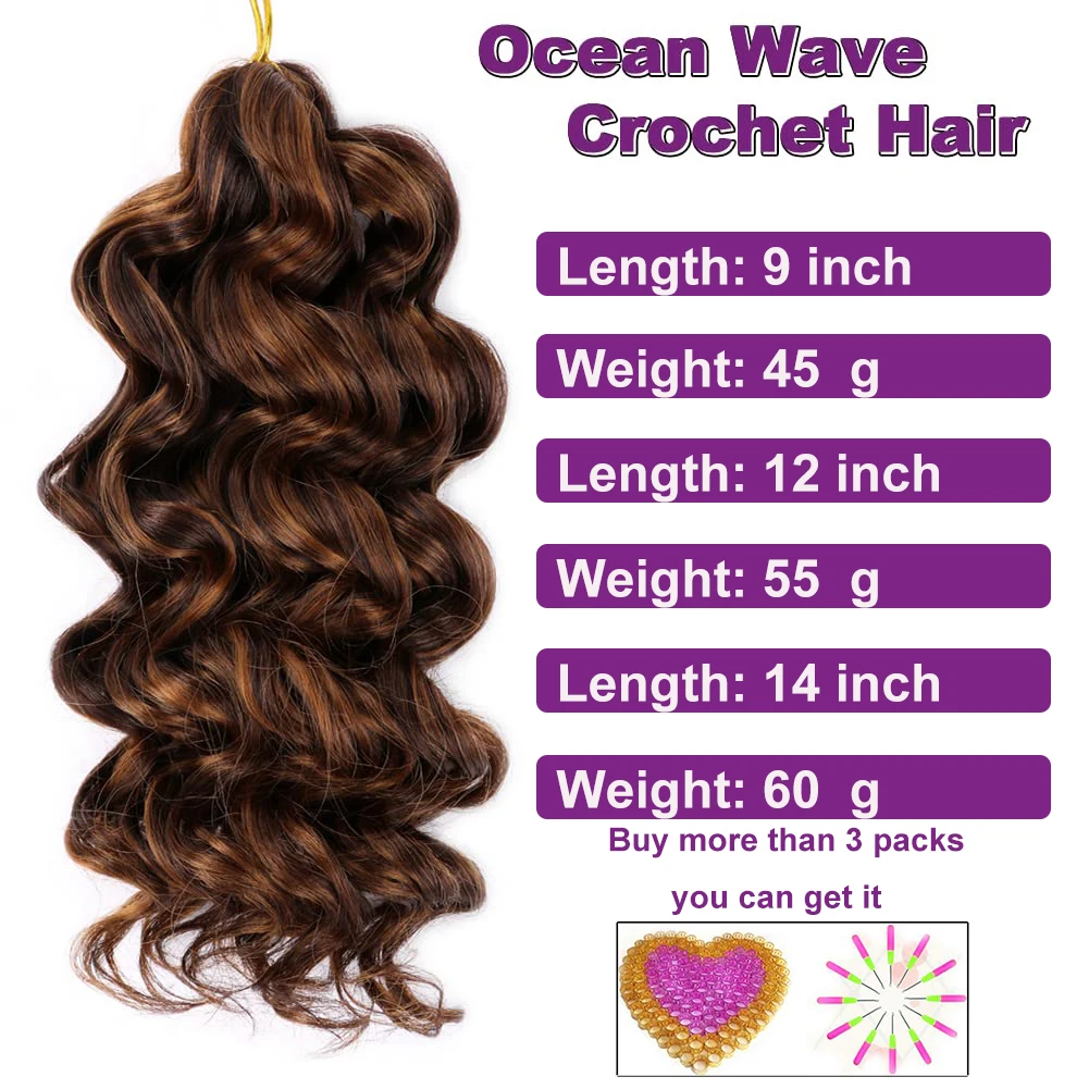 Dairess-Synthetic Ocean Wave Crochet Cabelo, Onda Profunda, Trança, Extensões De Cabelo, Ondulado De Água, Crochet Cabelo Para Mulheres Negras