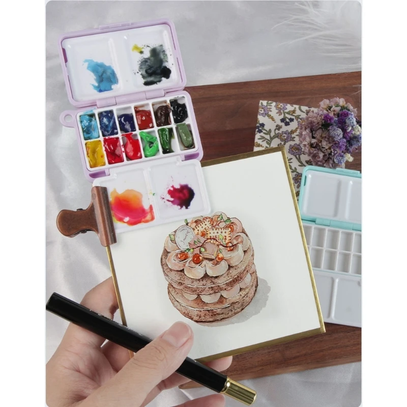ポータブル水彩絵の具パレット折りたたみペイントパレットケース水彩絵の具混合トレイ油性アクリルペイント用
