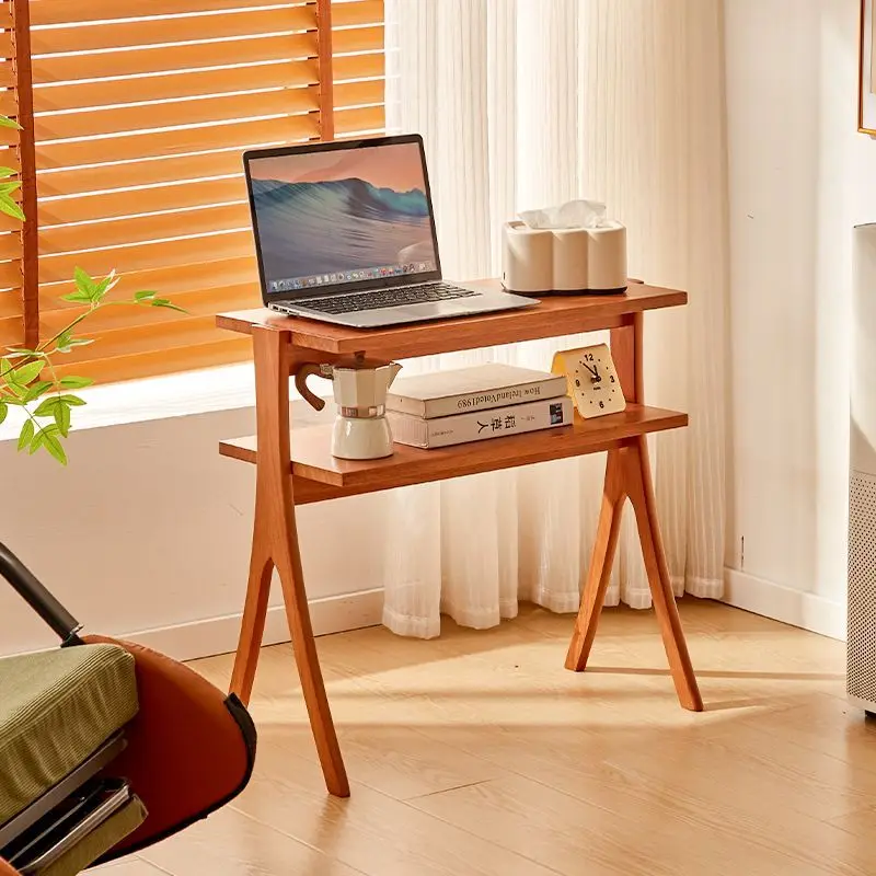 

Vintage Solid Wood Side Table & Bookshelf Set: Mid-Century Herringbone Flower Stand, Minimalist Study Table