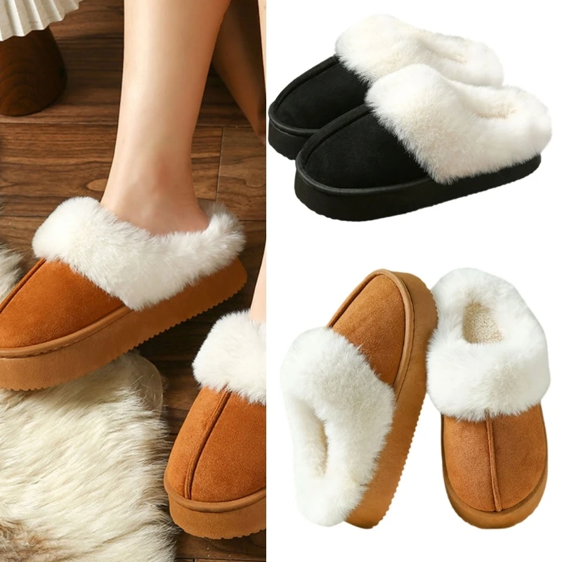 

Warm Winter Slip On Faux Suedes Fabric Home Slippers for Women Nonslip Indoor House Shoe with Soft Fleece Lining