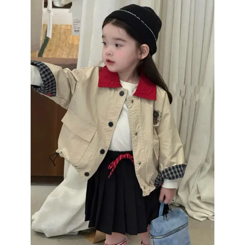 

Girls Lapel Jacket Soft Comfortable Material For Children Spring Autumn Casual Wear Stylish Cartoon Korean Fashion New Design