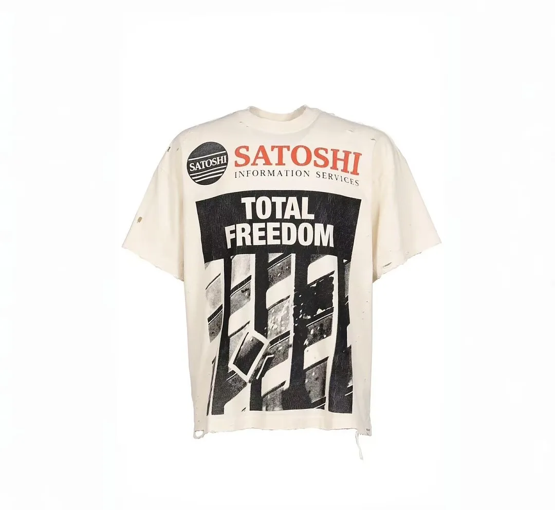 Best Version SATOSHI NAKAMOTO FREEDOM Printed Women Men T shirts tees Washed Distressed Men T‑Shirt