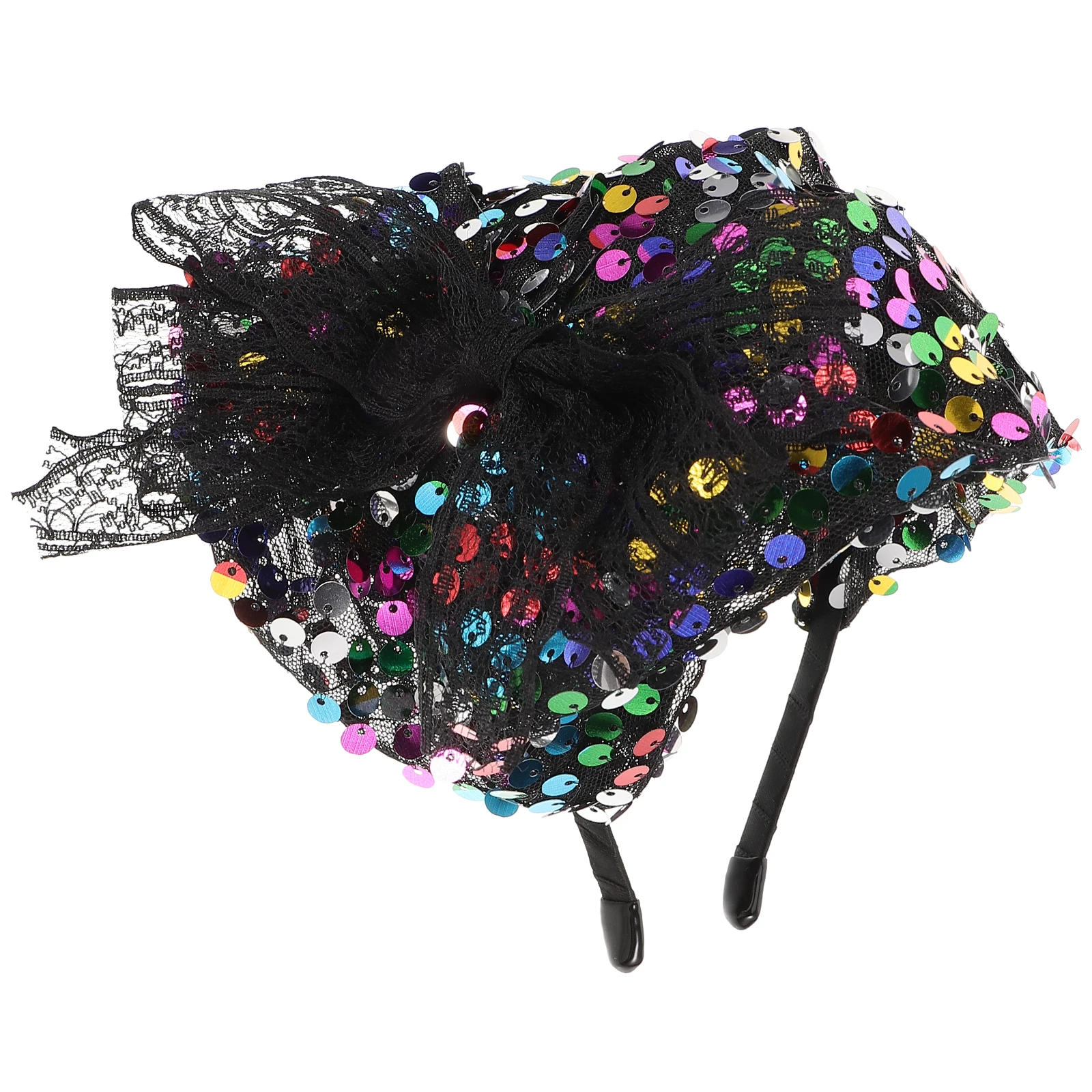 

Retro Hair Accessories Fascinator Hat Headband Large Sequins Vintage Bow Half Cap Women Banquet Performance Decor Black Color