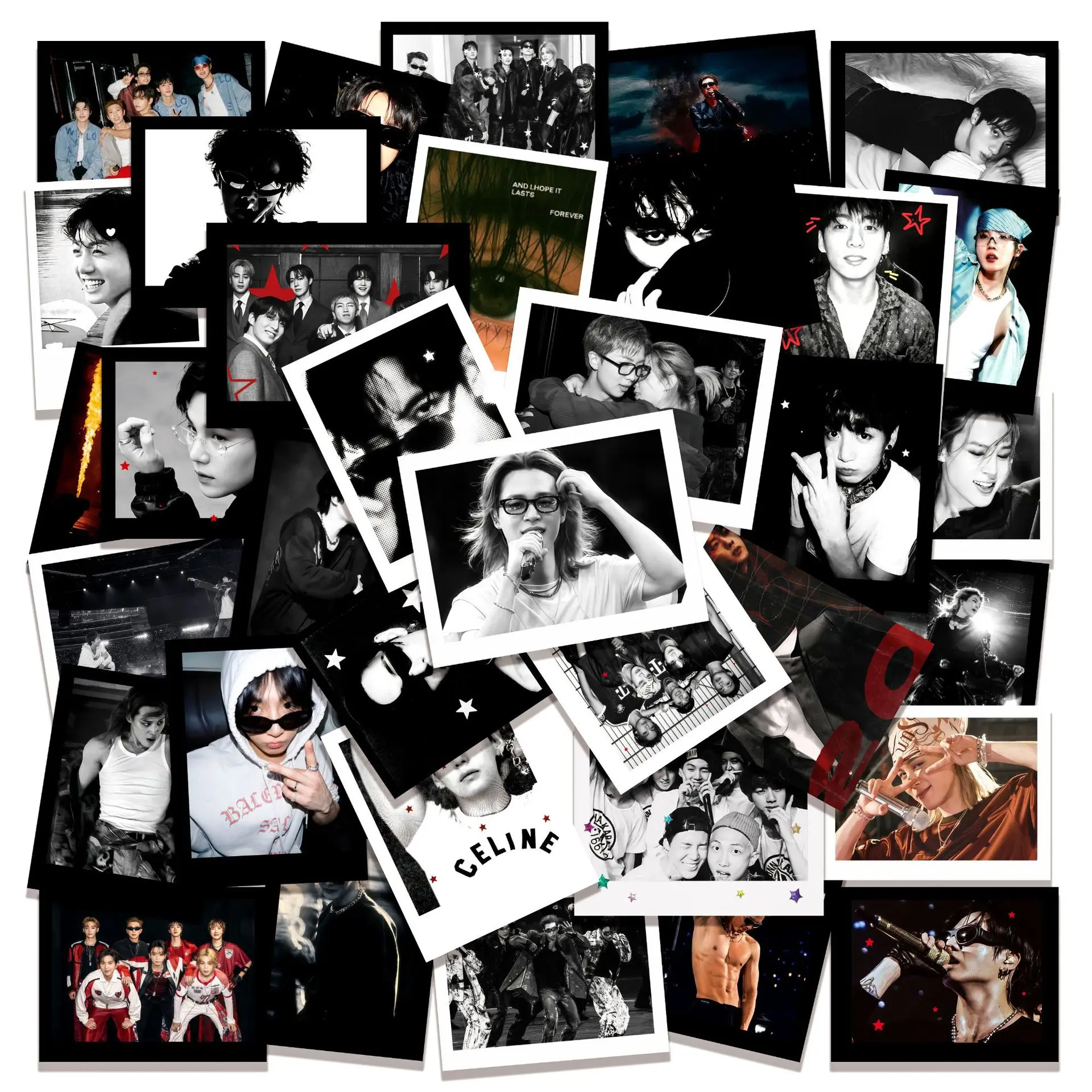 50 Sheets Instant Black Concert Mixed Photo Stickers Waterproof Combination Handbooks DIY Decorative Notebook Suitcase Fans Gift