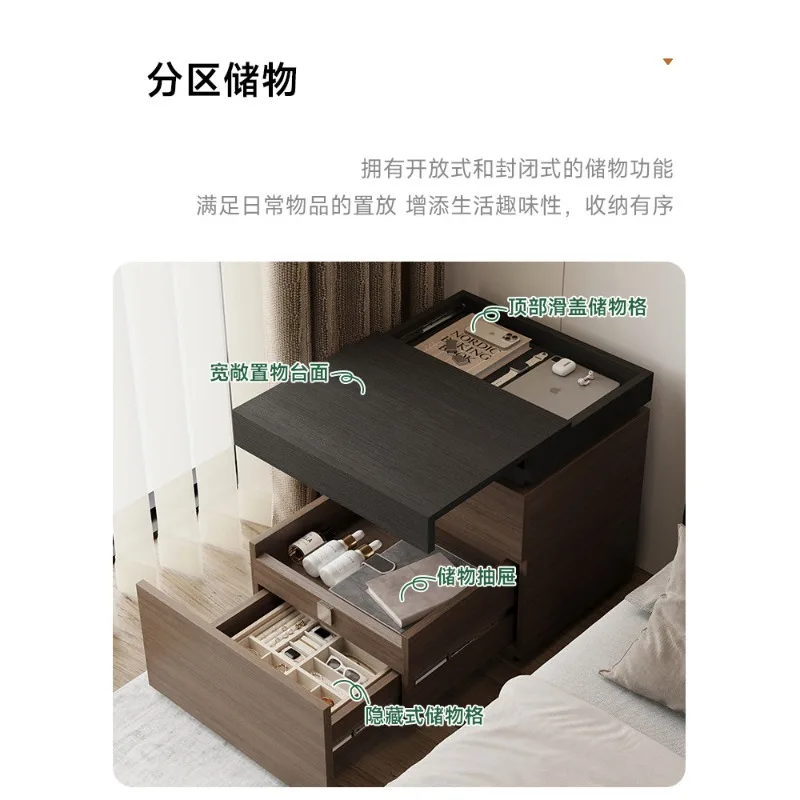 Solid Wood File Cabinet Simple Removable Storage Four Chest Cabinets Desk Lower Drawer Cabinet Study Bedside Table with Wheels M
