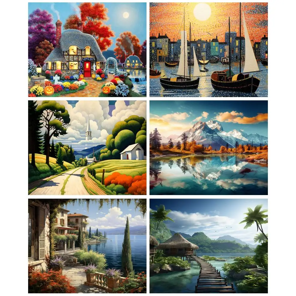 

GATYZTORY Diamond Painting Full Drill Scenery Cross Stitch Suits Full Round Drill Picture Embroidery Home Decoration