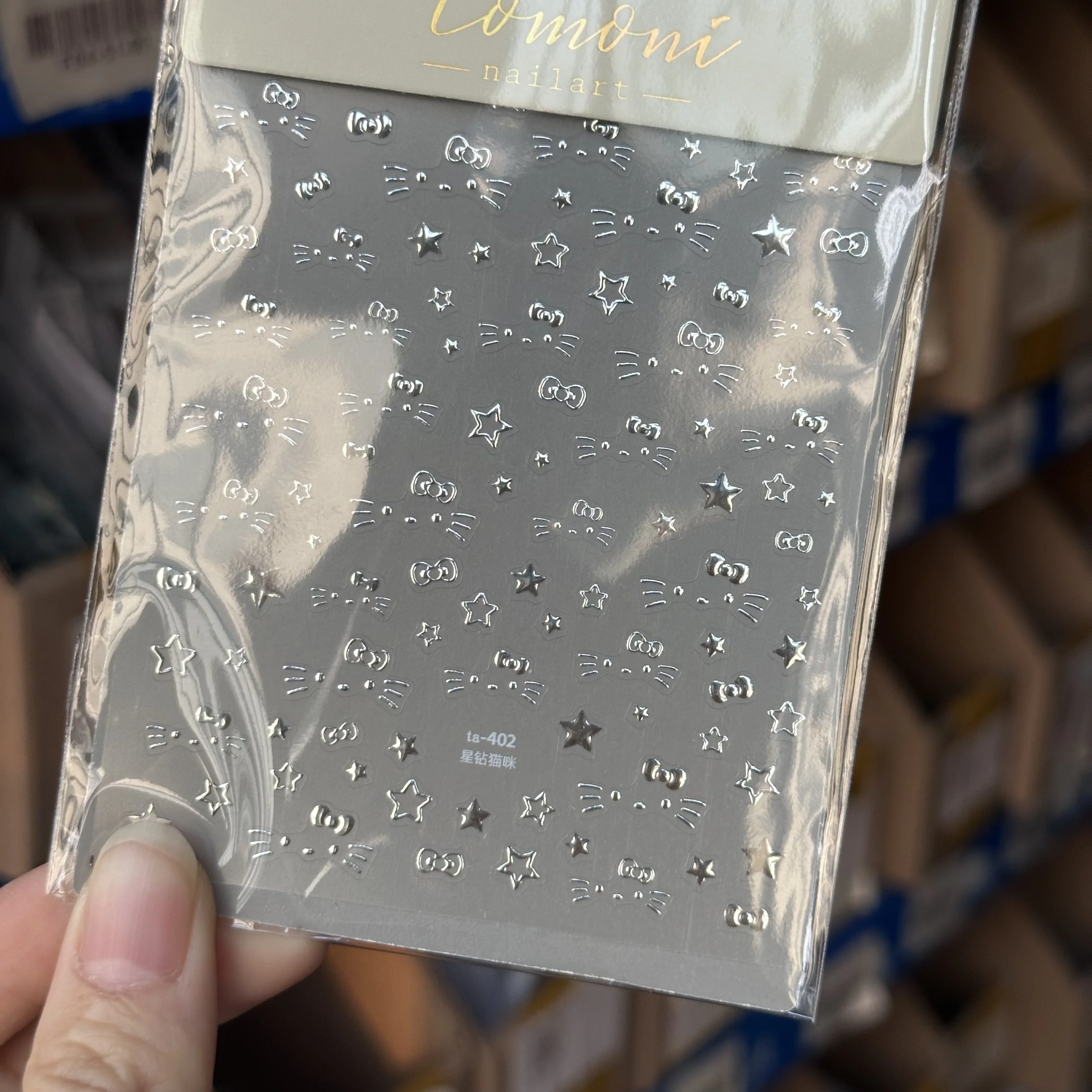 5D لامع الفضة لطيف مرحبا كيتي مسمار ملصقات Y2K كيتي القط الوجه الانحناء ستار Kawaii مسمار الشارات ذاتية اللصق مانيكير اكسسوارات #2