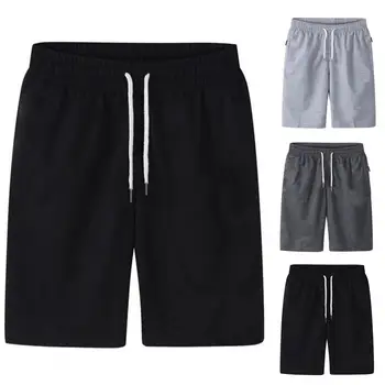 Pantalones cortos Cargo para hombre, cintura elástica, bolsillos finos y sueltos, prendas de vestir con cordón, pantalones cortos Cargo de verano de Color sólido, ropa para hombre