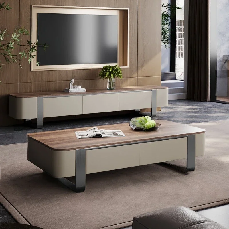 Solid wood coffee table TV cabinet combination living room 2025 new light luxury modern high-end sense