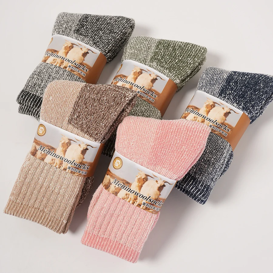 5 pairs of children's wool socks, thick and warm in winter, suitable for outdoor hiking and daily wear for children aged 4-14.