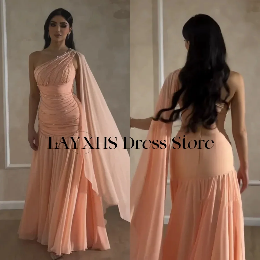 فساتين سهرة فاخرة مطرزة بحورية البحر من LAYXHS بكتف واحد وشال مطوي لحفلات أعياد الميلاد فساتين حفلات مخصصة من Fساتين Sher