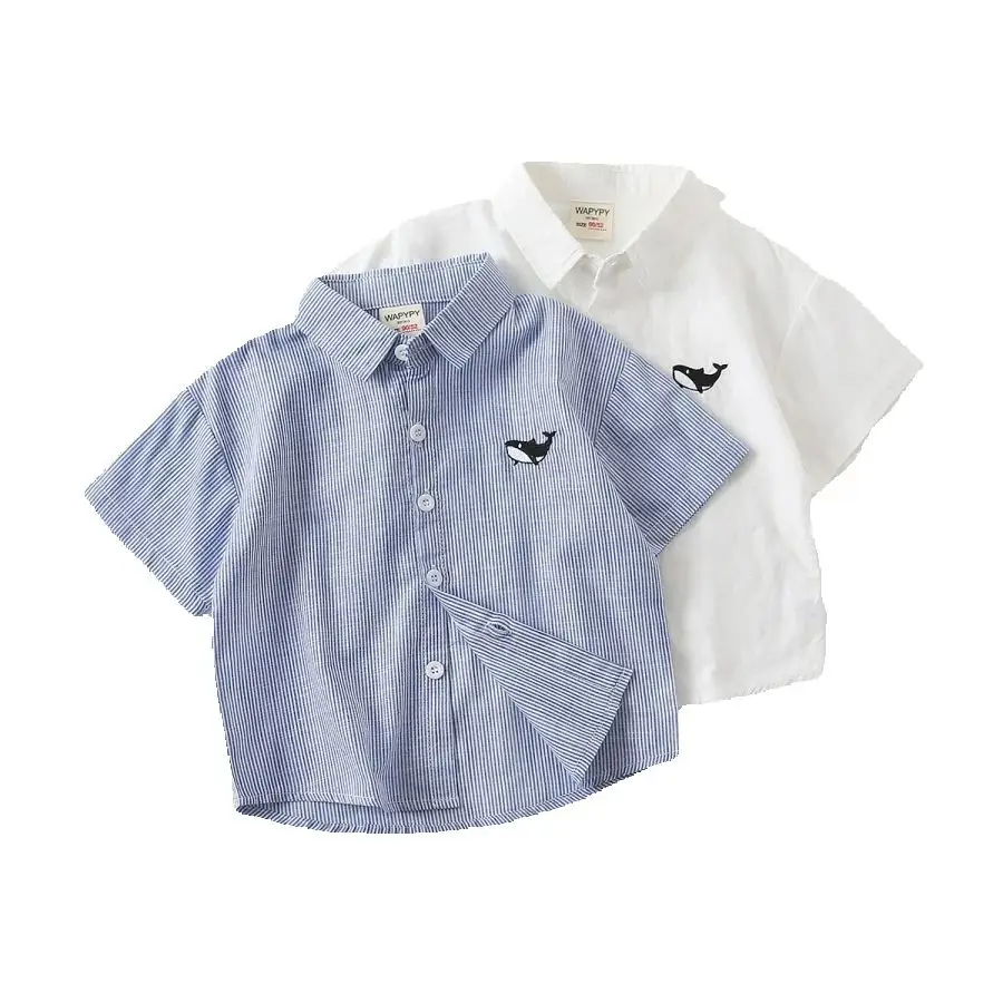 

Детские рубашки для мальчиков, рубашка с короткими рукавами и лацканами с вышивкой, хлопковый летний топ для маленьких мальчиков, детская верхняя одежда для детей 2-6 лет