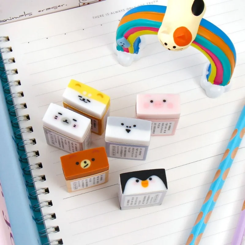 36pcs/lot Kawaii Penguin Seal Pig Animal Eraser Cute Bear Dog Writing Drawing Rubber Pencil Erasers Stationery Kids Gifts