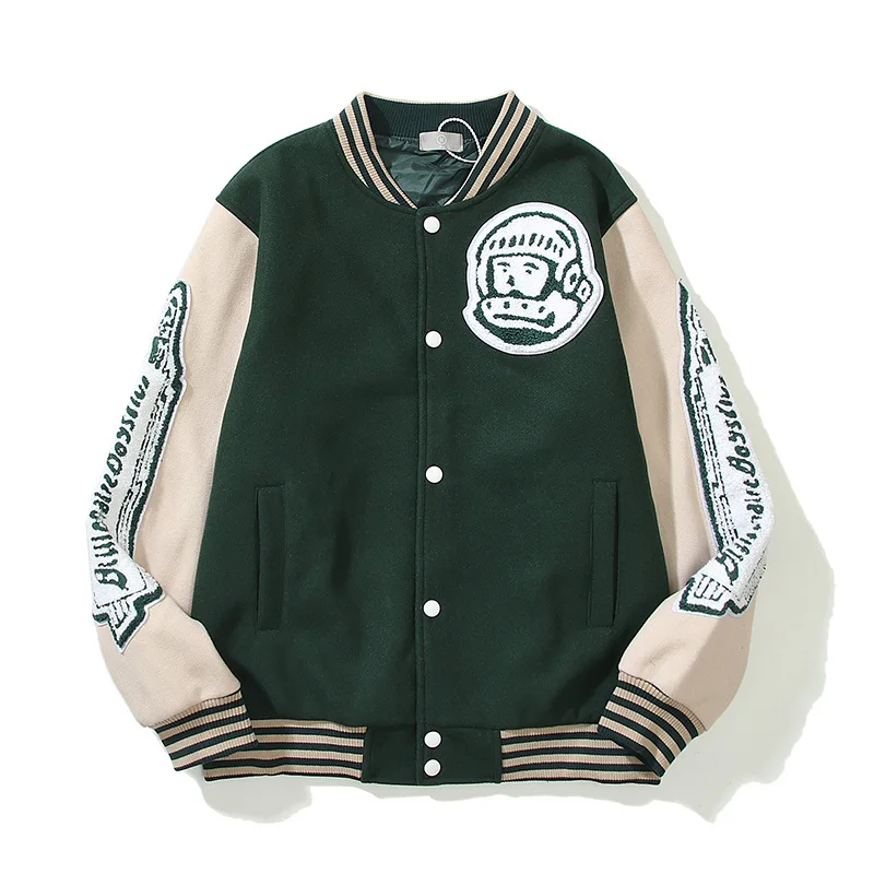 American High Street Fashion Brand Jacket Woolen Embroidered Baseball Jersey Hip Hop Cardigan Stand Neck Varsity Coat Unisex New