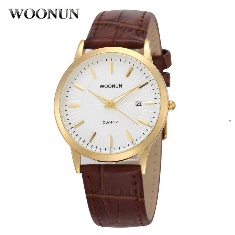 2022 Fashion Casual Business Watch Men Gold Watches Brown Leather Band Auto Date Quartz Wristwatches Ultra Thin Mens Watches