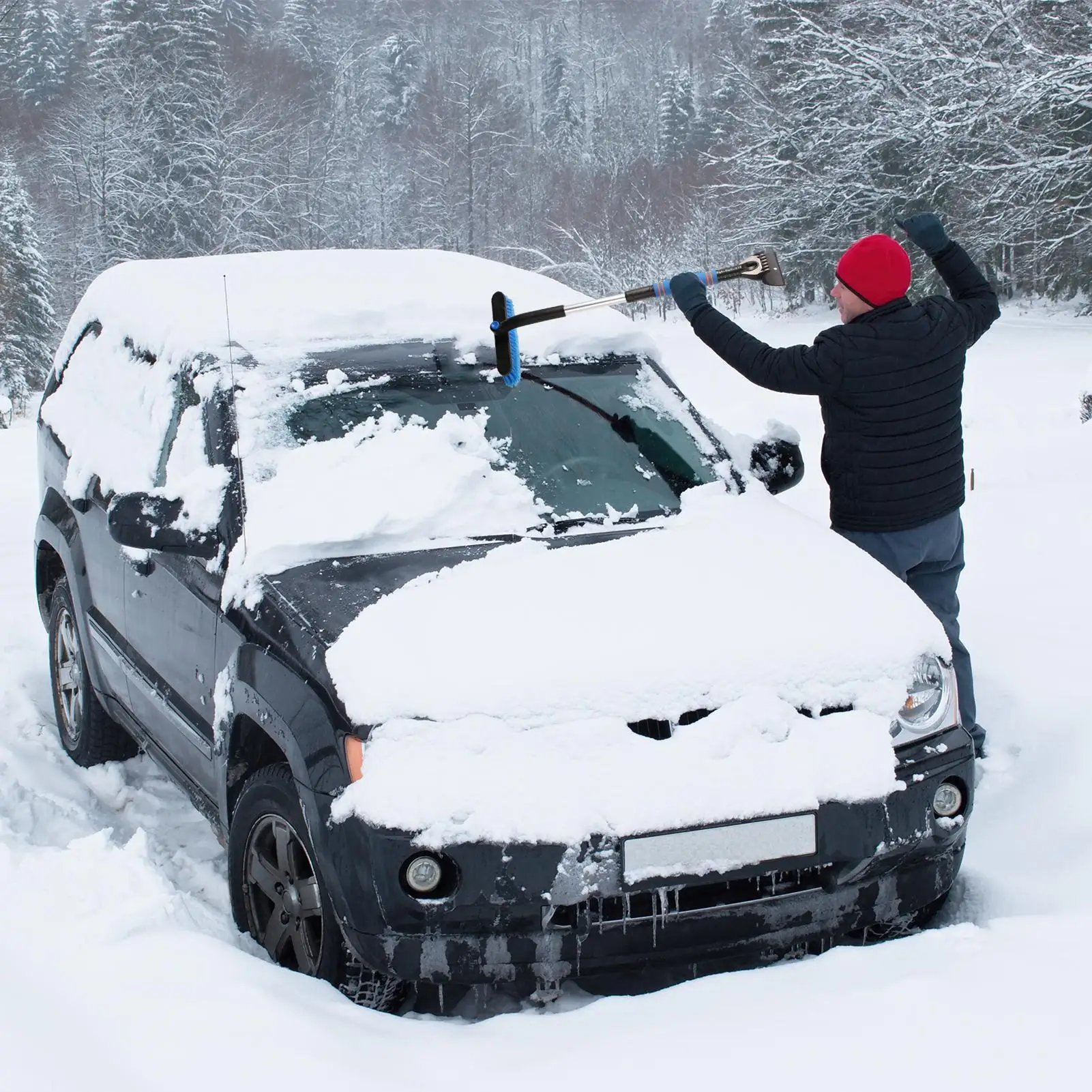 

Автомобильный скребок для льда, выдвижная эргономичная ручка, лопата, скребок для льда на лобовом стекле с вращающейся на 360 градусов головкой для лобового стекла автомобиля