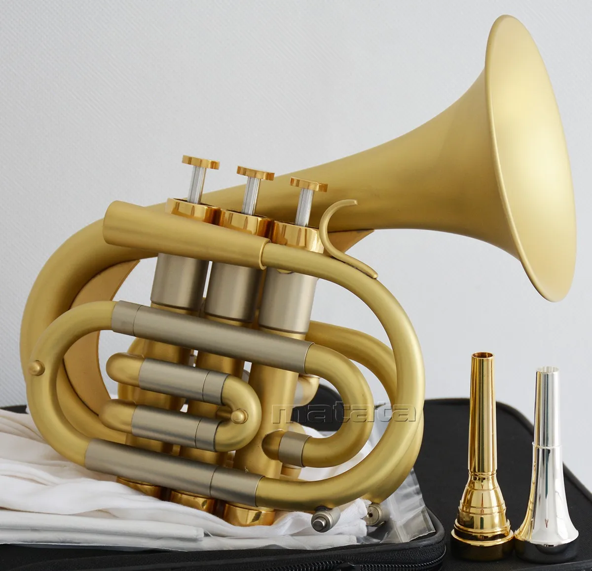 Fast Ship Promotion Dizzy style Heavy Pocket Trumpet Matte Gold With 2 mouthpiece