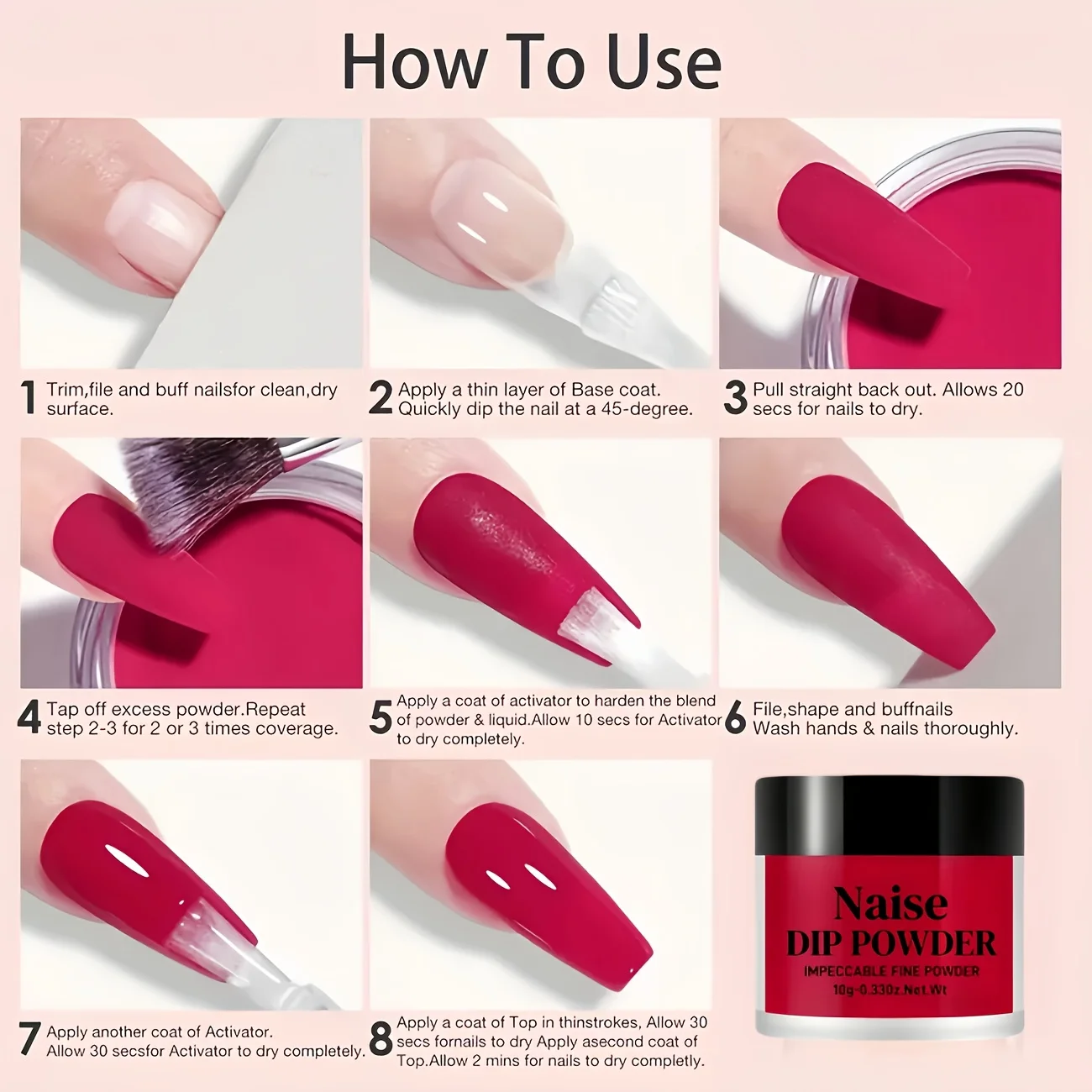 بودرة أظافر حمراء 10 جرام، لا تحتاج إلى معالجة، يمكن خلطها مع معطف فوقي ونحت ثلاثي الأبعاد، سحر فن الأظافر بنفسك،