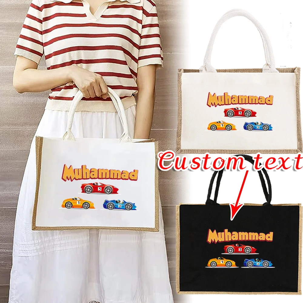 

Customized Name Linen Handbag Shopping Bag Vintage Grocery Bag Commuter Portable Storage Bag Customized Product