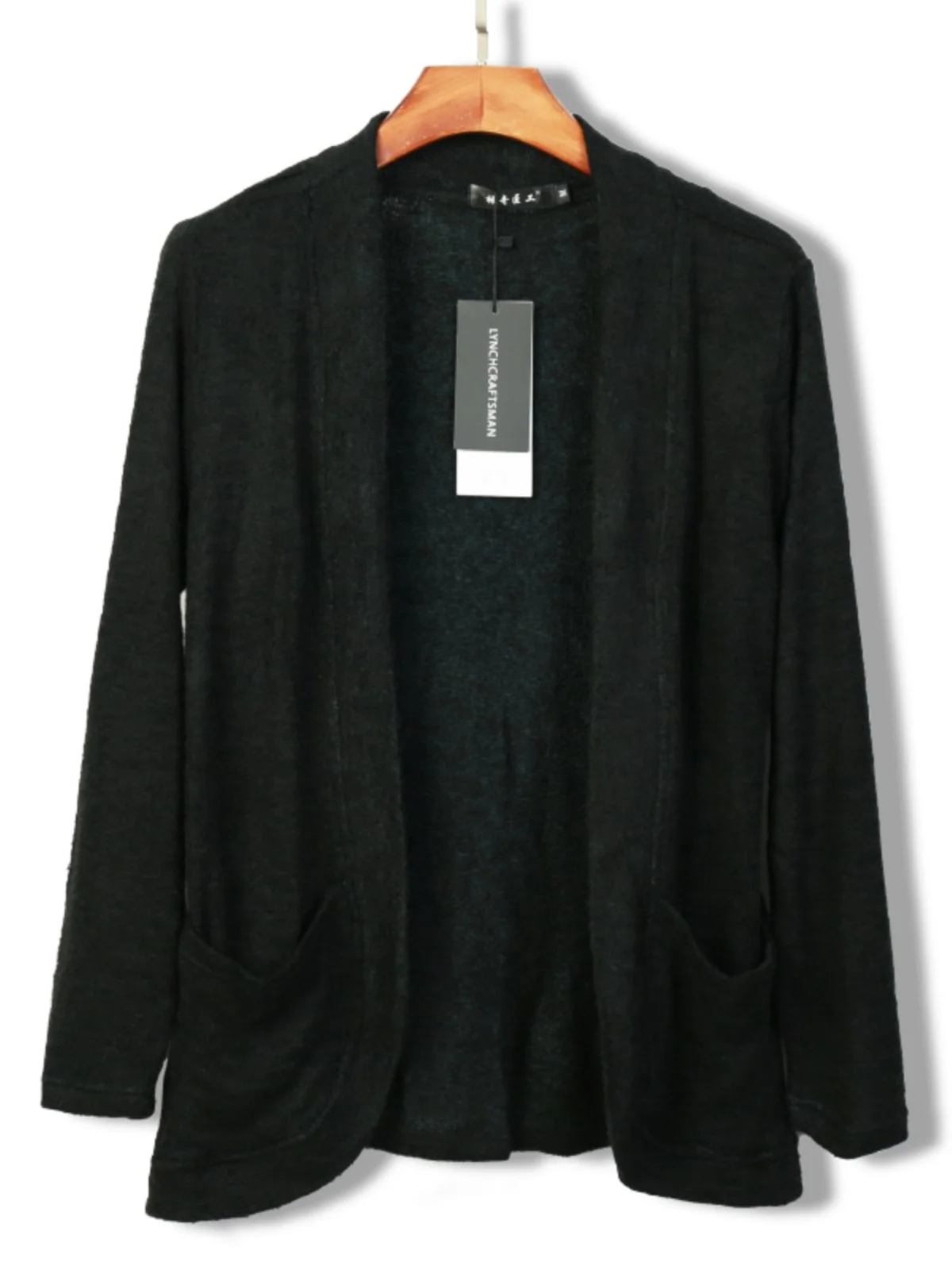 

Spring Thin Men's Open Cardigan Youth Bla Wrap Trendy Long Sve Top Faion Casual Knitted Outerwear Elastic Fiber Blend