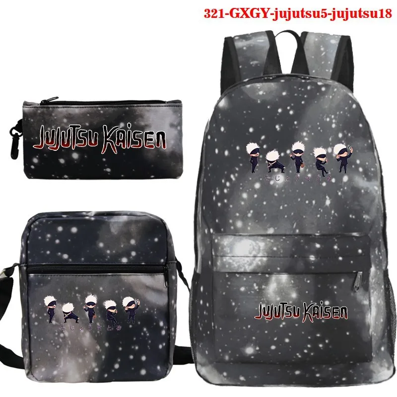 Anime Jujutsu Kaisen Backpack 3pcs Set Boys Girls Bookbag Teens SchoolBag Kids Book Rucksack Gift(Knapsack+shouder Bag+pen Bag)